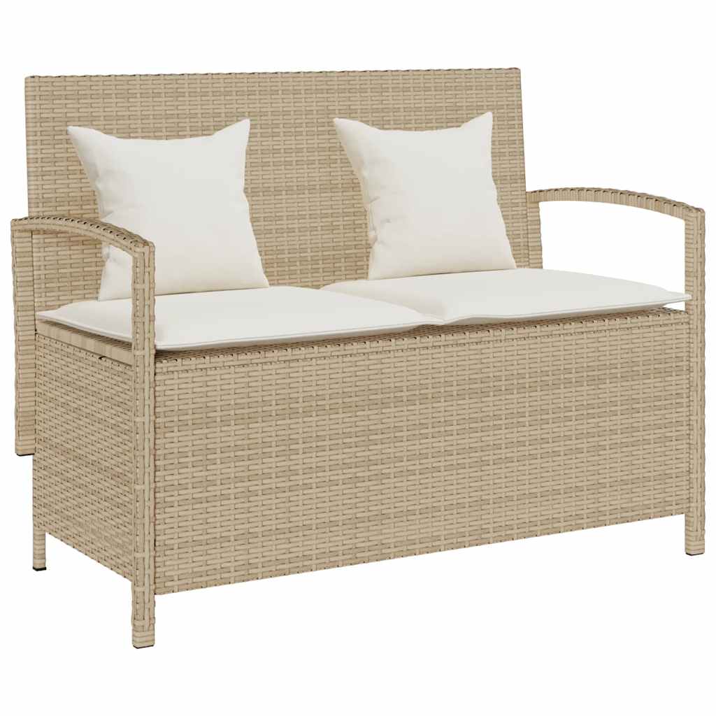 Banc de rangement de jardin en résine tressée avec coussins | Bari