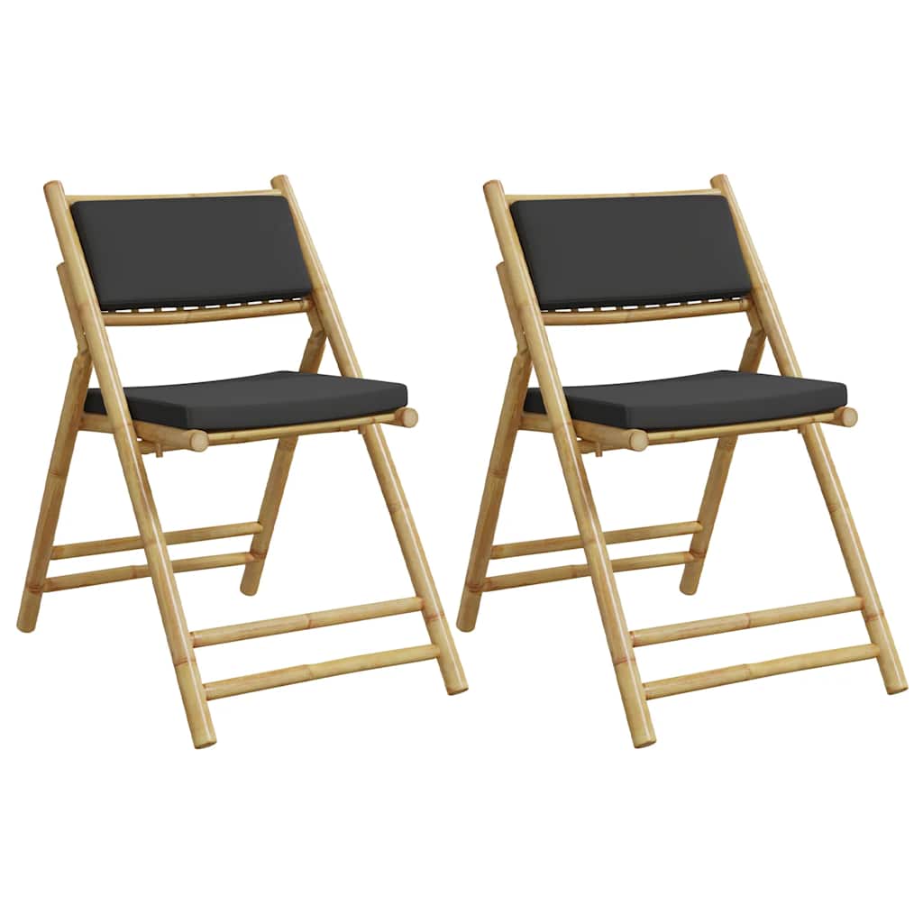 Lot de 2 chaises de jardin pliantes style bistrot en bois de bambou avec coussins | Catania