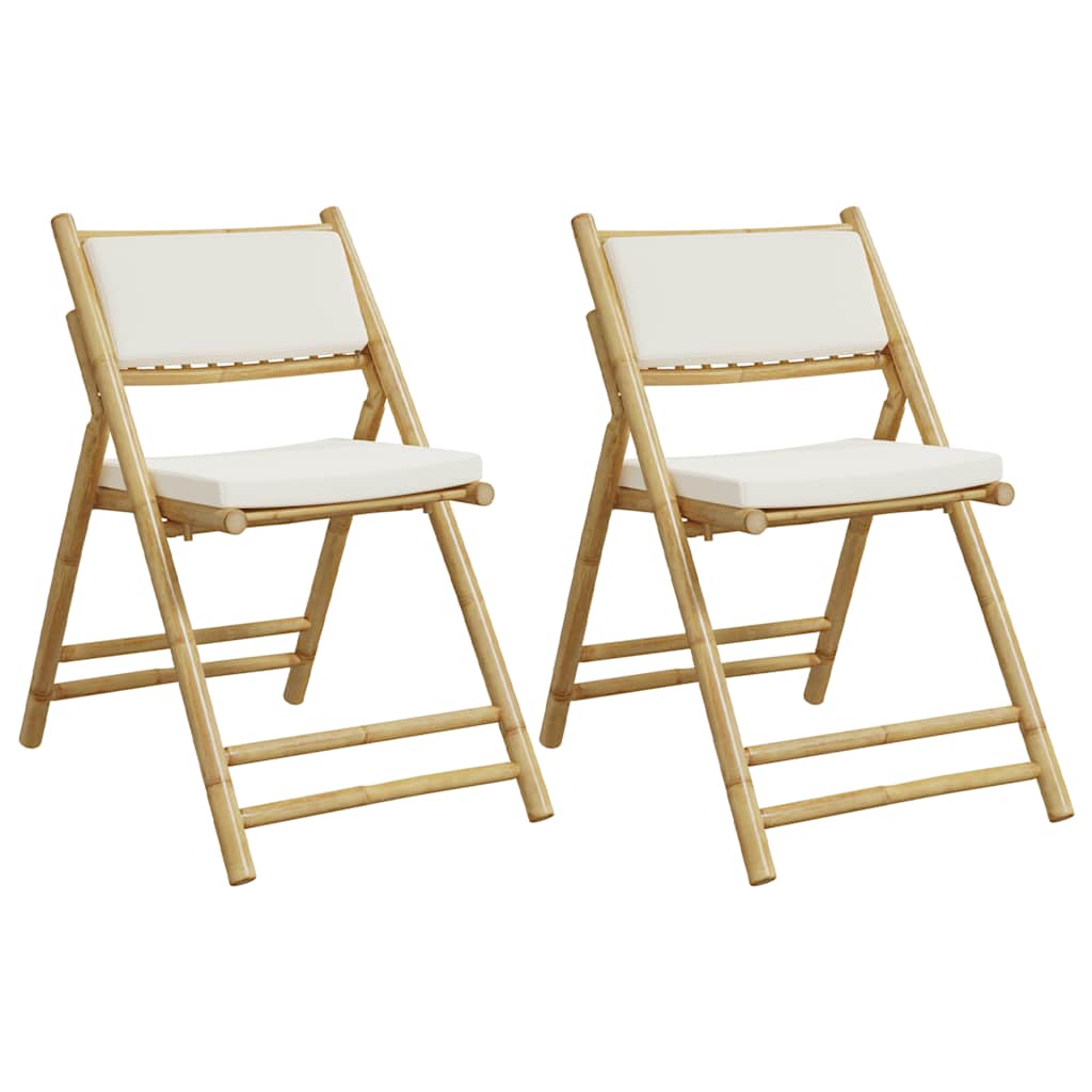 Lot de 2 chaises de jardin pliantes style bistrot en bois de bambou avec coussins | Catania