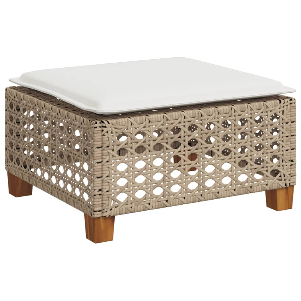 Pouf de salon de jardin en résine tressée et bois d'acacia | Udine