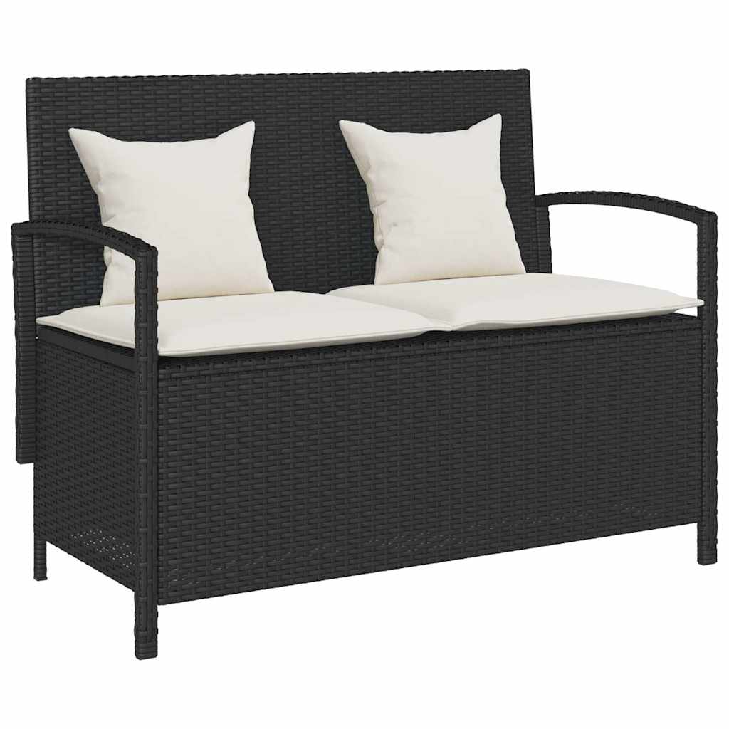 Banc de rangement de jardin en résine tressée avec coussins | Bari