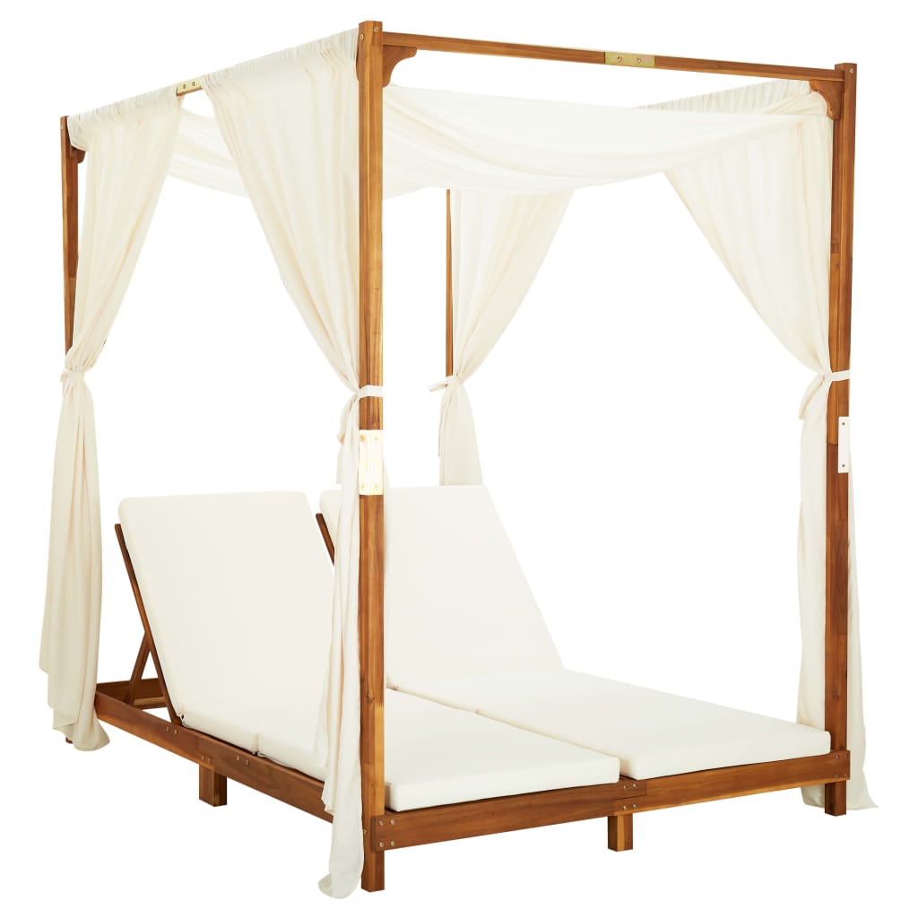 Lit de jardin double en bois d'acacia avec rideaux | Palermo