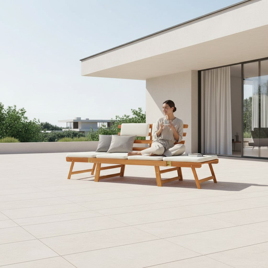 Bain de soleil et banc de jardin convertible en bois d'acacia massif | Taranto
