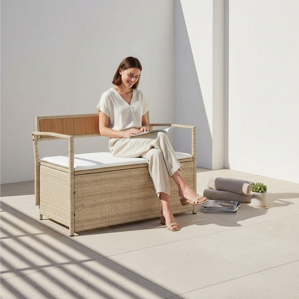 Banc coffre de rangement extérieur avec coussin d'assise | Pescara
