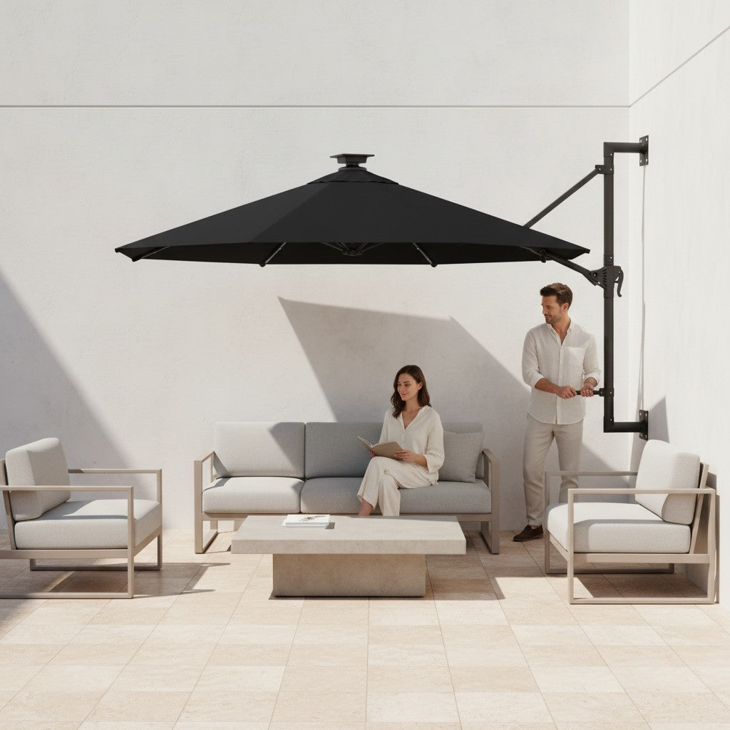 Parasol mural rond avec lumières LED 3m | Bora