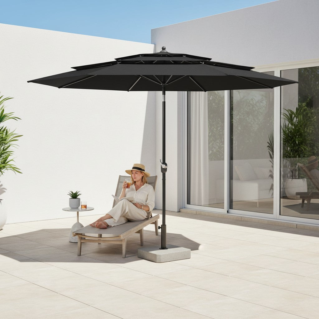 Parasol droit de jardin rond 3m à 3 niveaux | Grecale