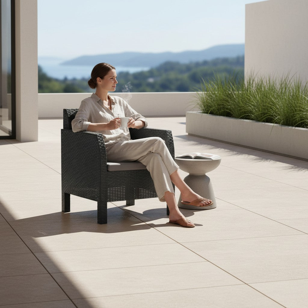 Fauteuil de jardin confortable en résine aspect rotin | Treviso