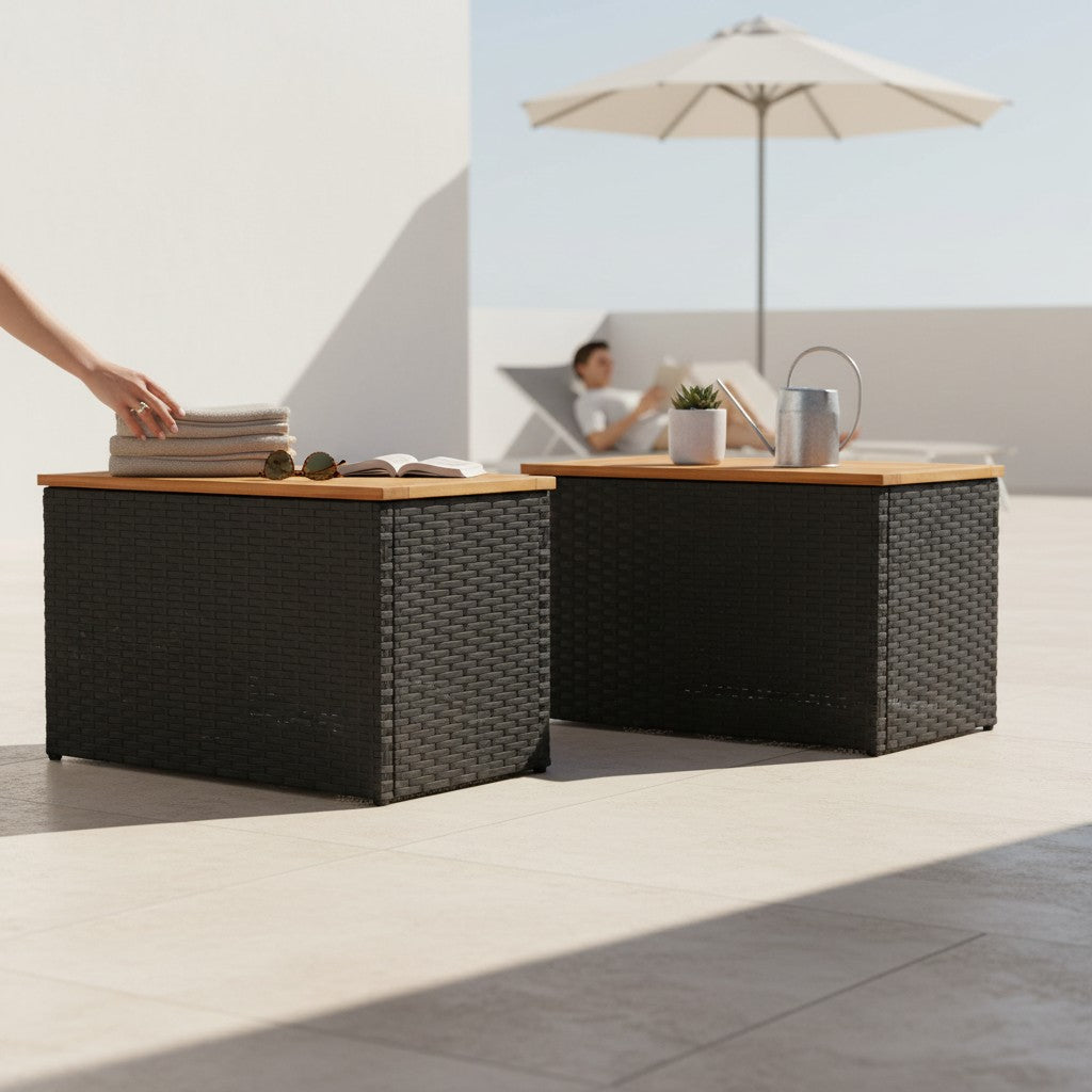 Lot de 2 tables d'appoint de jardin en bois d'acacia et résine | Ferrara