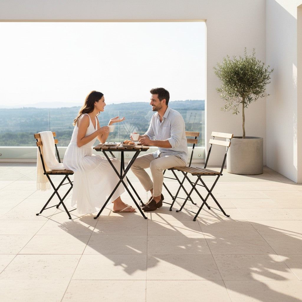 Lot de 4 chaises de jardin pliantes style bistrot en bois d'acacia | Viterbo