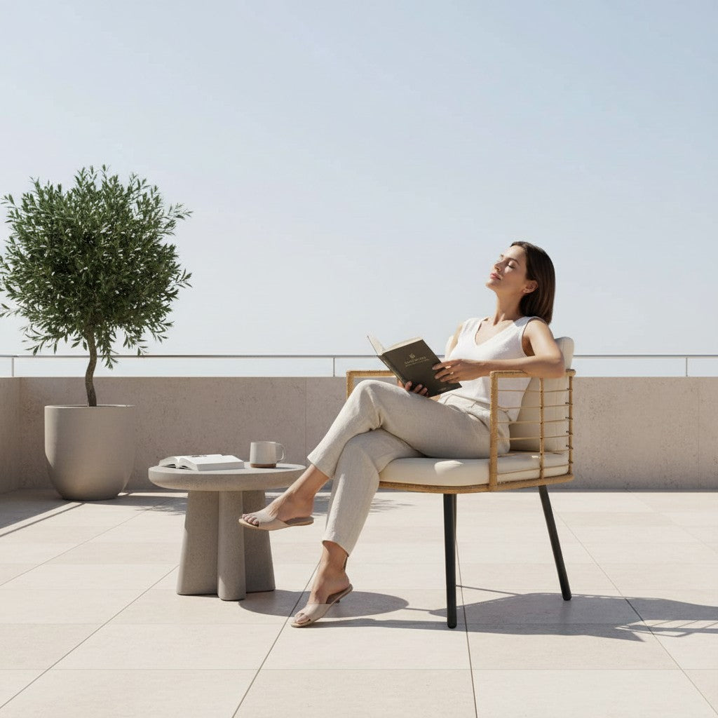 Chaise de jardin en résine tressée avec coussins | Livorno