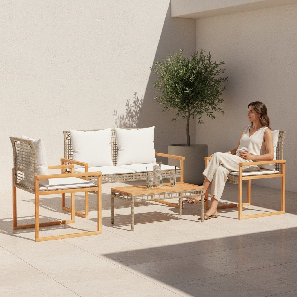 Salon de jardin design en bois d'acacia et résine tressée | Merano