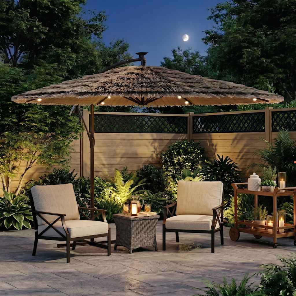 Parasol déporté style paille hawaïen avec LED | Paillote