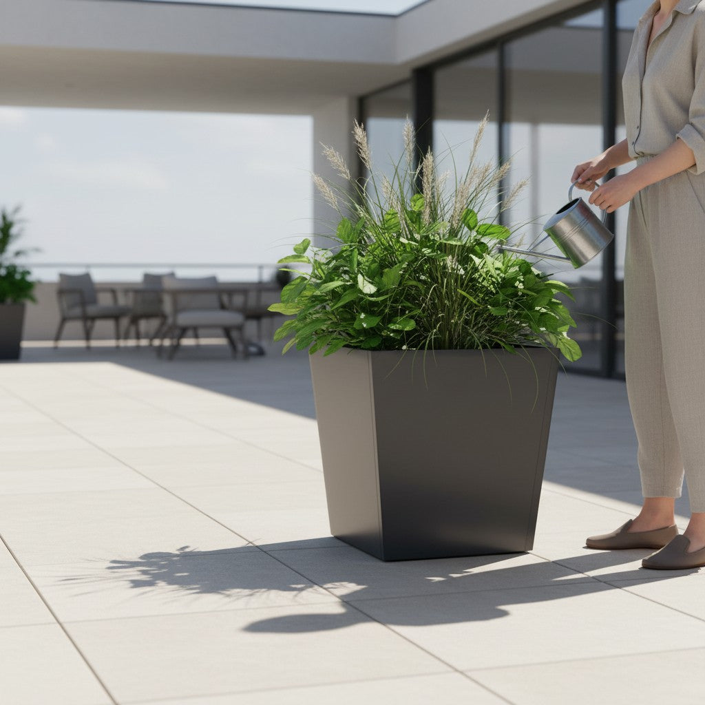 Grand pot de fleur cube en métal design | Medici