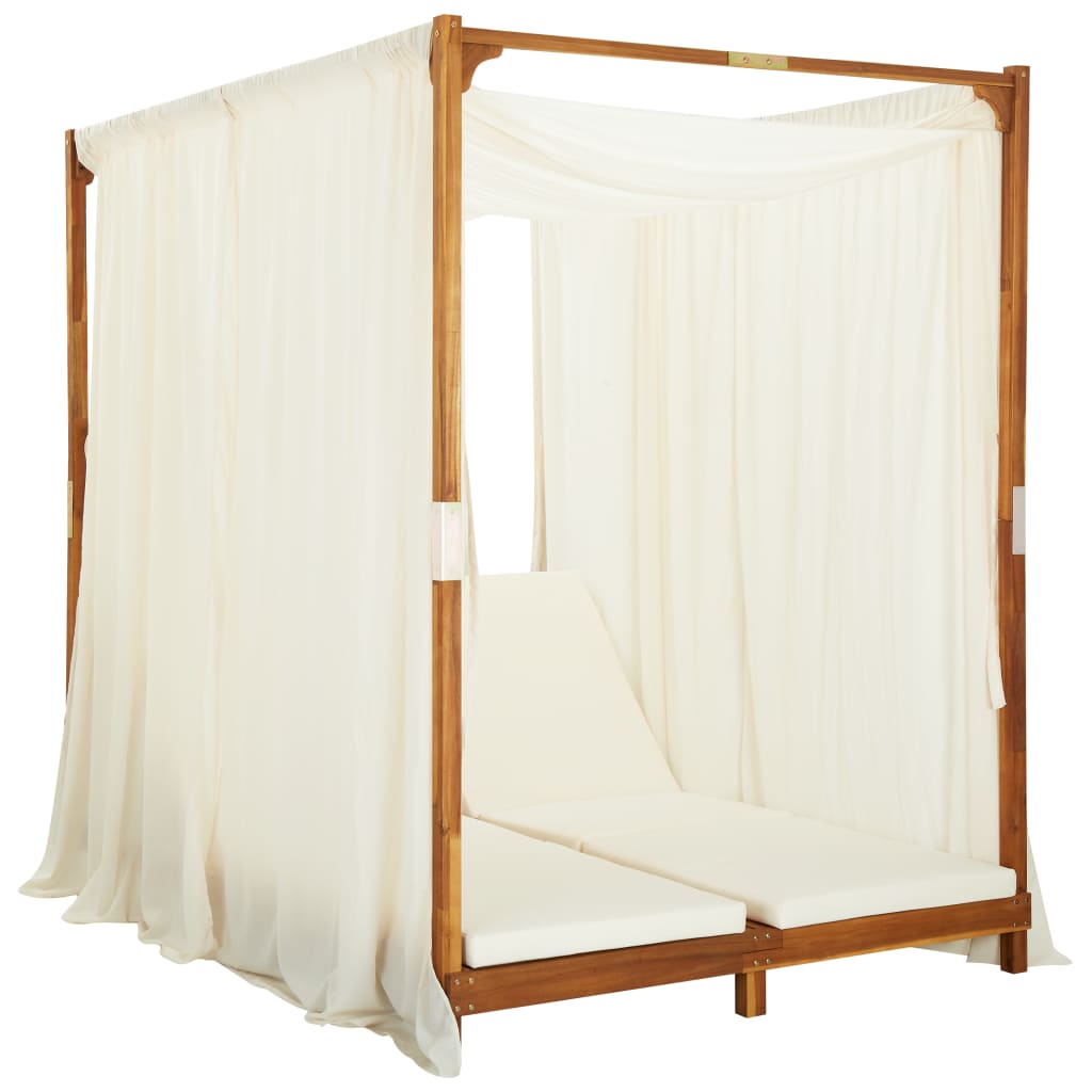 Lit de jardin double en bois d'acacia avec rideaux | Palermo