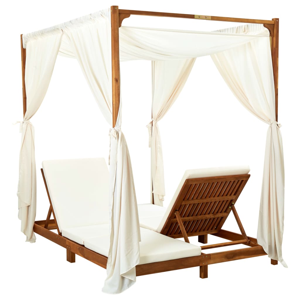 Lit de jardin double en bois d'acacia avec rideaux | Palermo