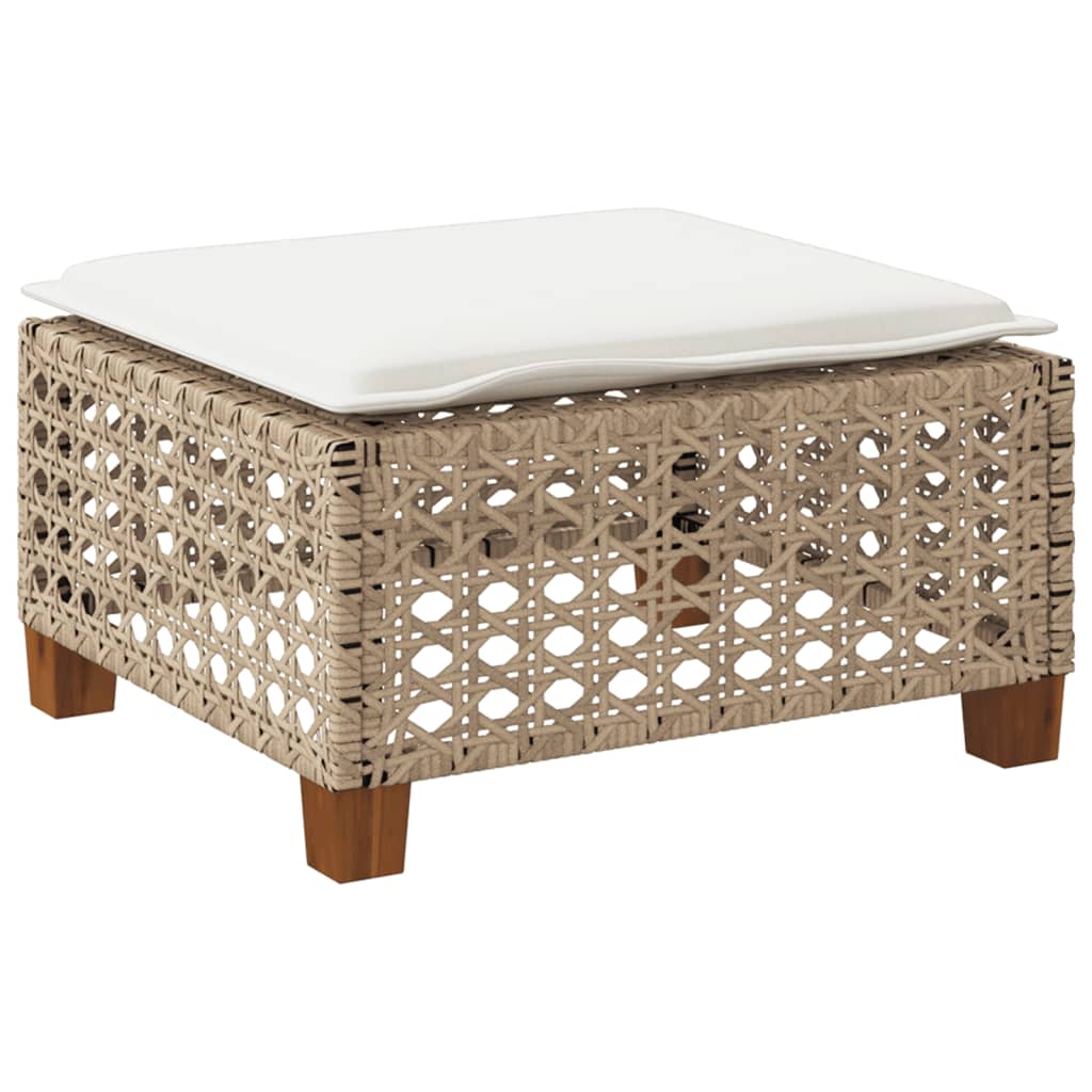 Pouf de salon de jardin en résine tressée et bois d'acacia | Udine
