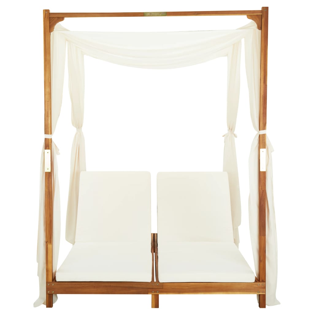 Lit de jardin double en bois d'acacia avec rideaux | Palermo