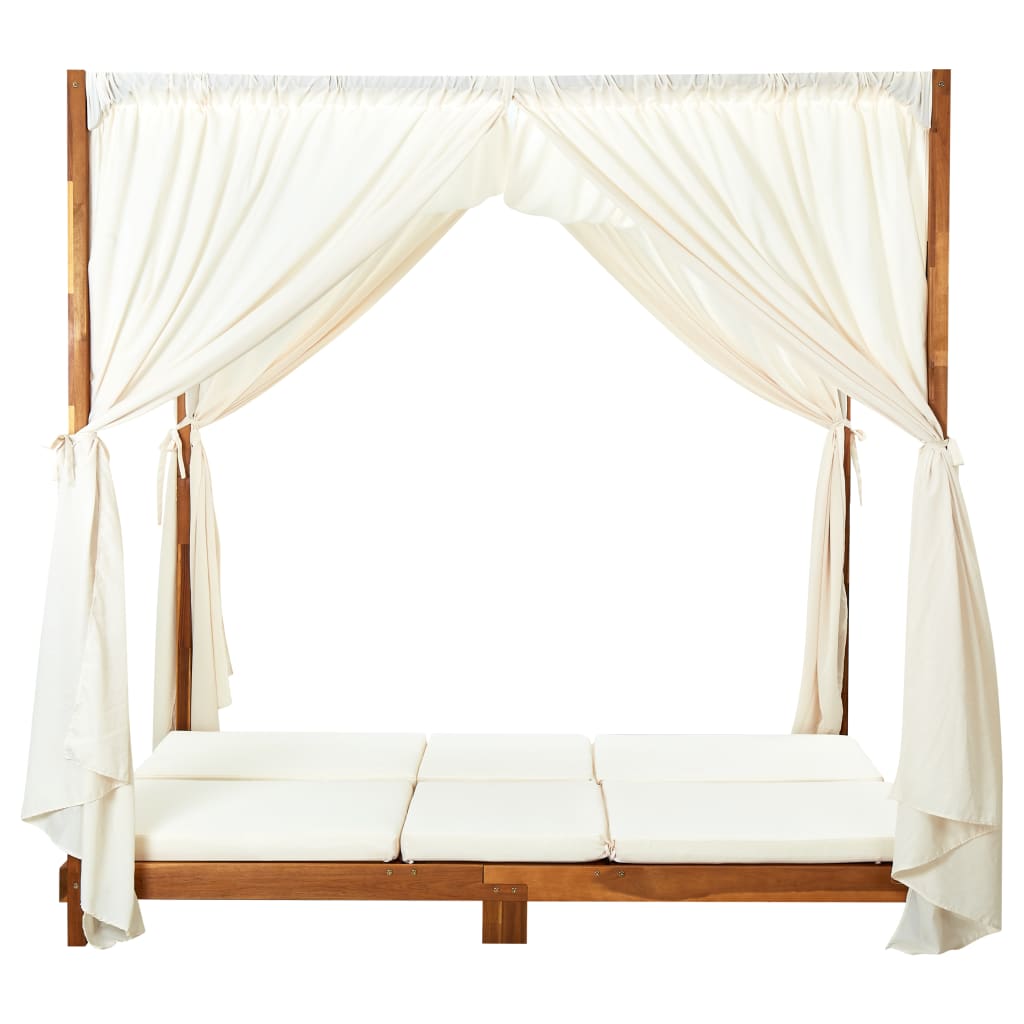 Lit de jardin double en bois d'acacia avec rideaux | Palermo