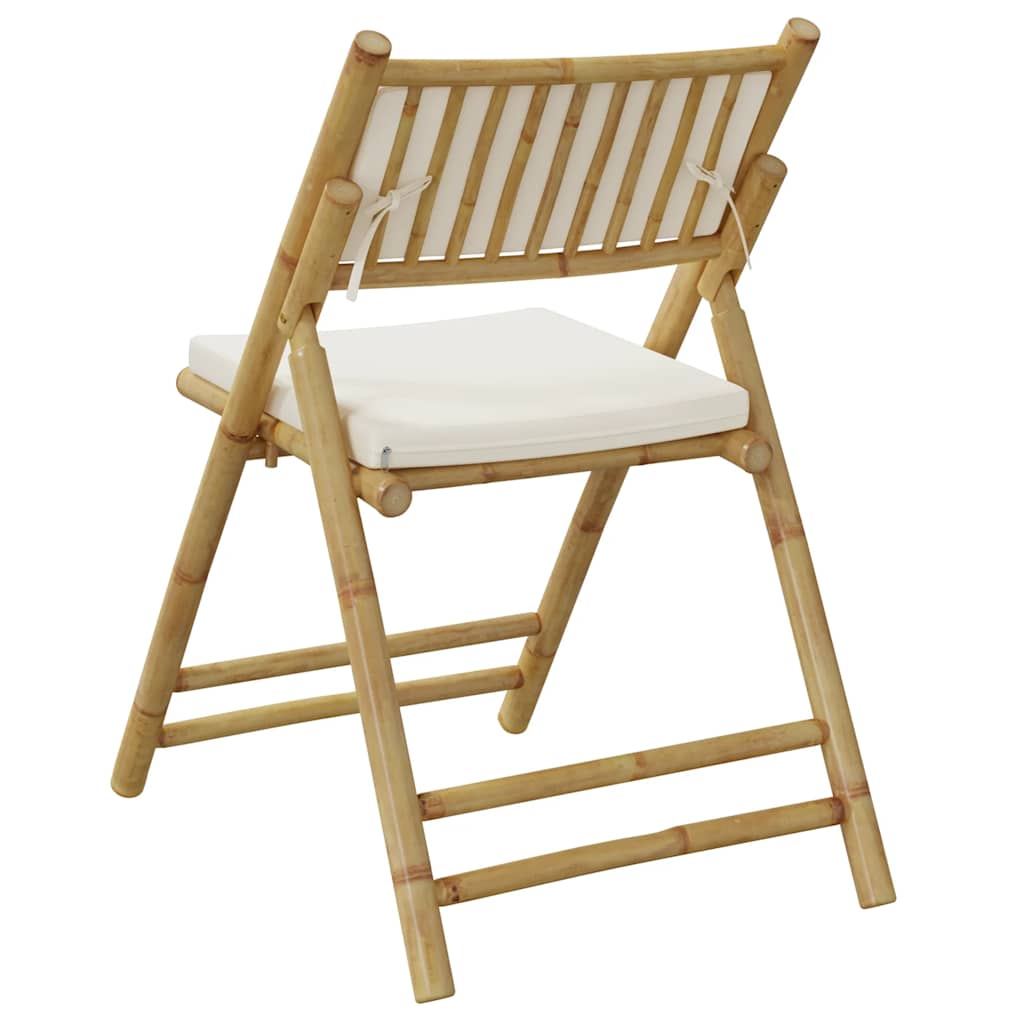 Lot de 2 chaises de jardin pliantes style bistrot en bois de bambou avec coussins | Catania