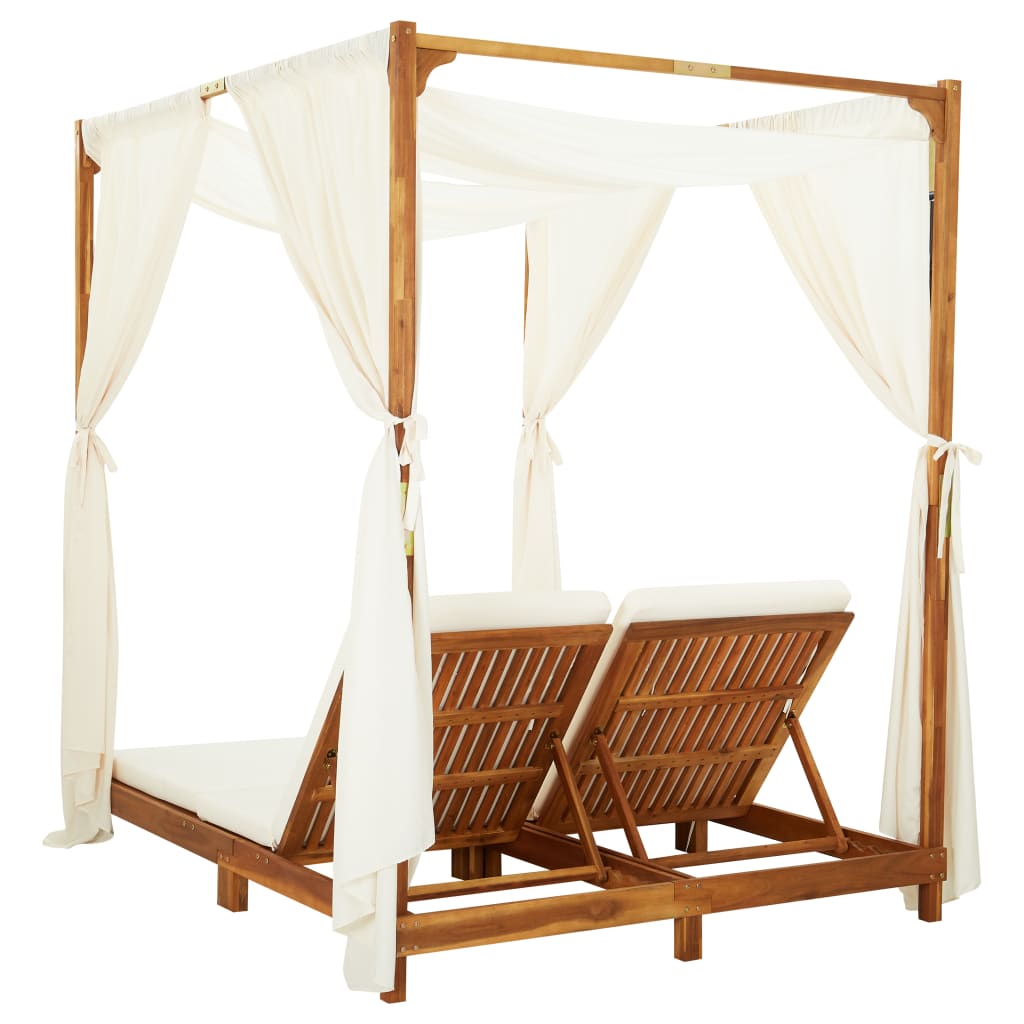 Lit de jardin double en bois d'acacia avec rideaux | Palermo