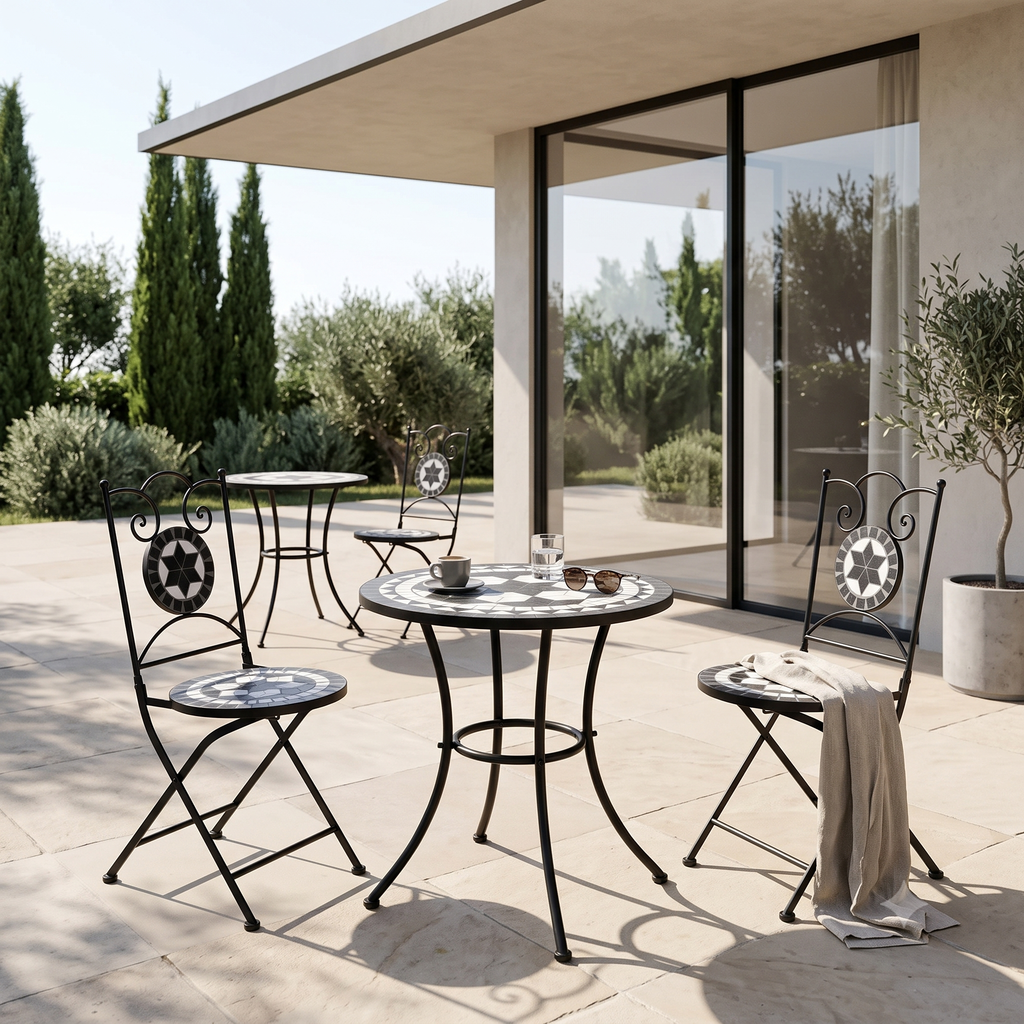 Lot de 2 chaises de jardin pliantes style bistrot en mosaïque | Tropea