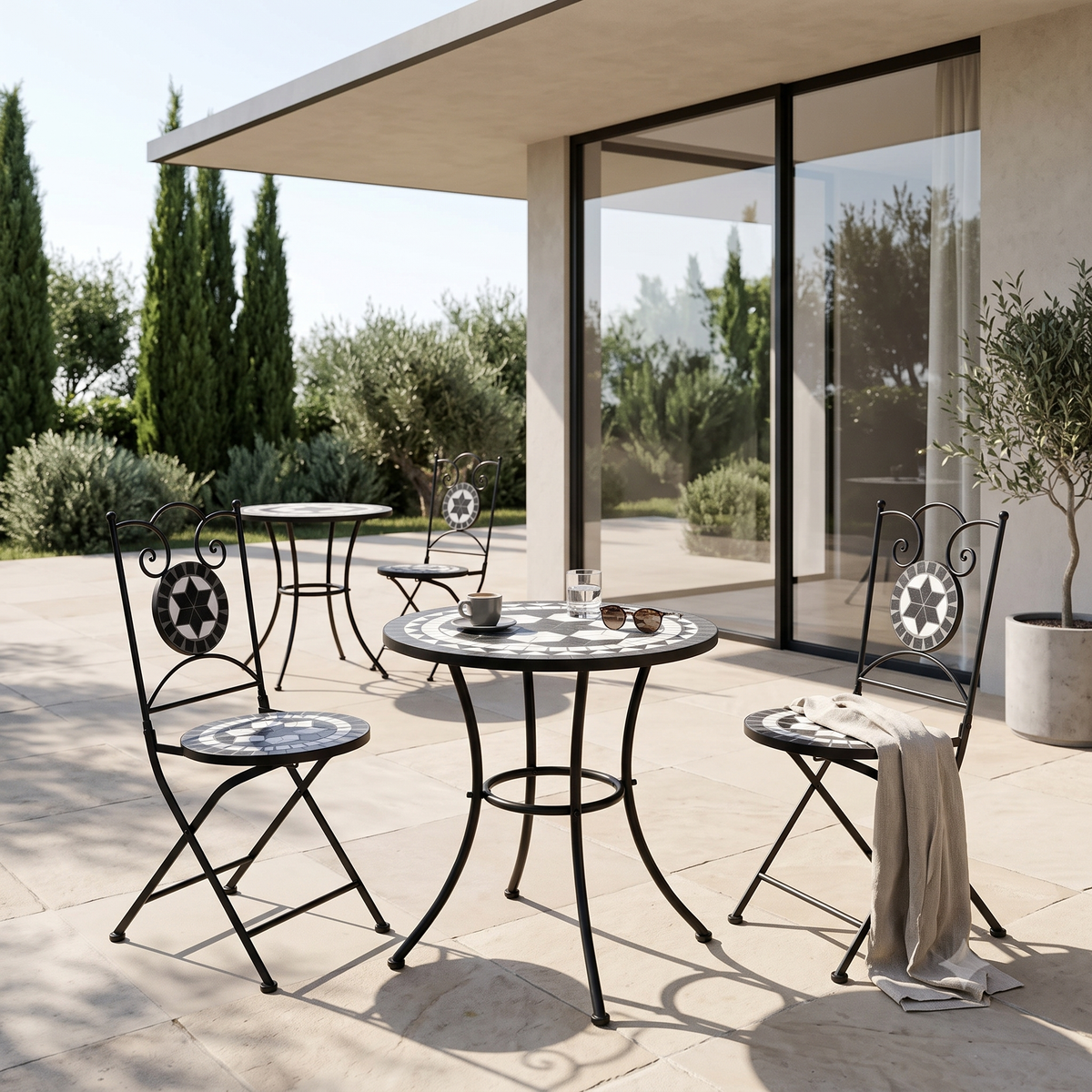 Lot de 2 chaises de jardin pliantes style bistrot en mosaïque | Tropea