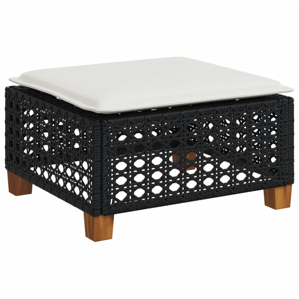 Pouf de salon de jardin en résine tressée et bois d'acacia | Udine